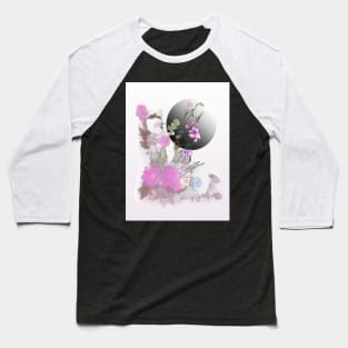 watercolor and sumiE ink flowers with a dark moon Baseball T-Shirt